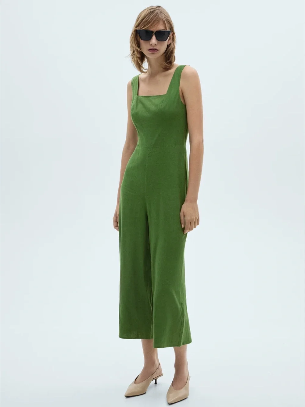 Mango Green straight fit linen jumpsuit NWT